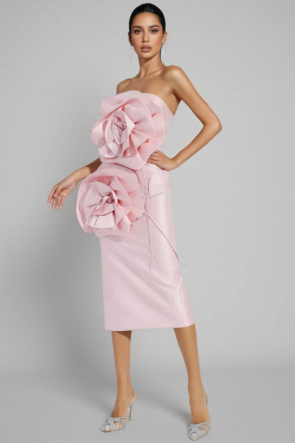 Molia Pink Floral Strapless Midi Dress