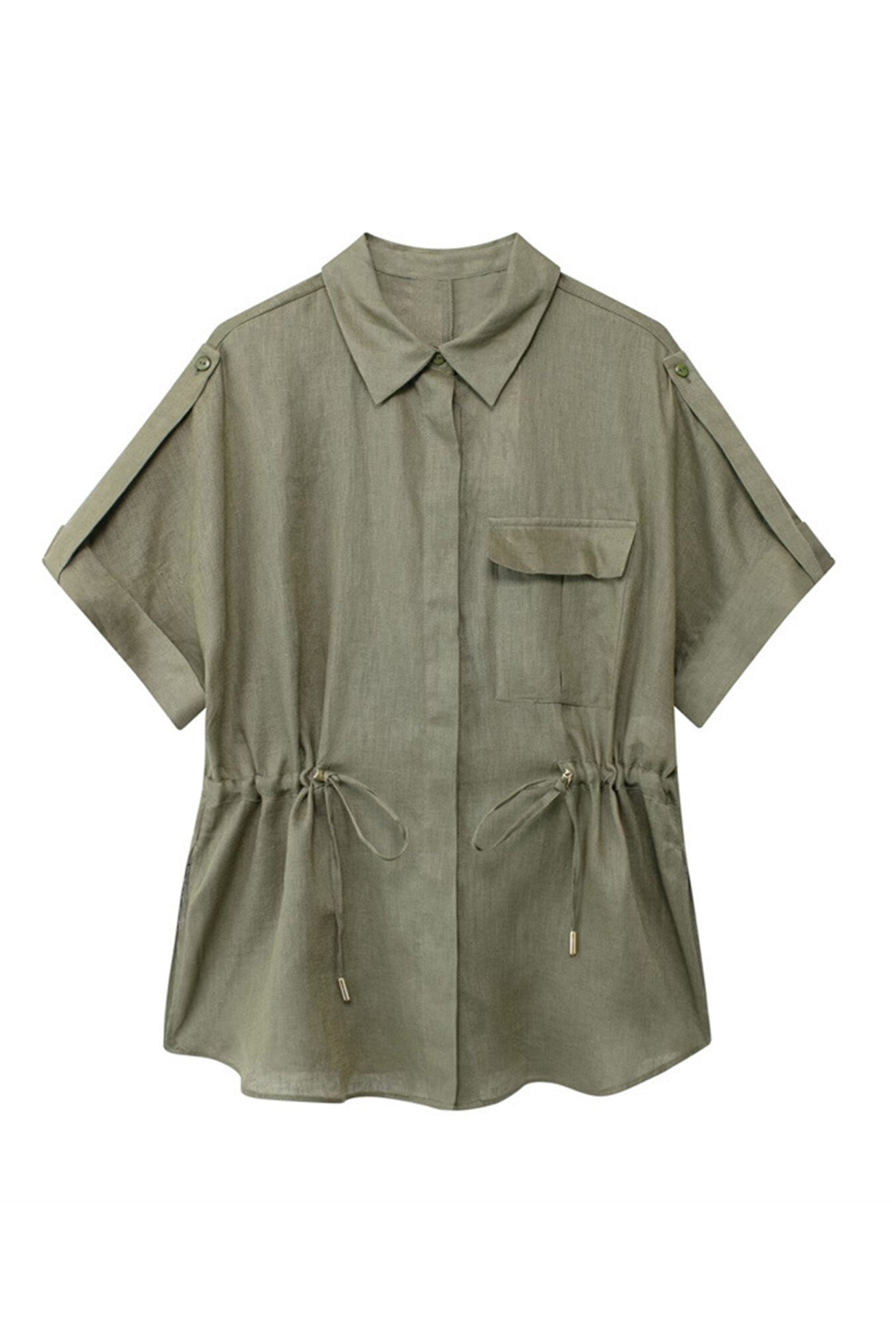 Half Sleeve Drawstring Shirt Long Pants Two-Piece Set