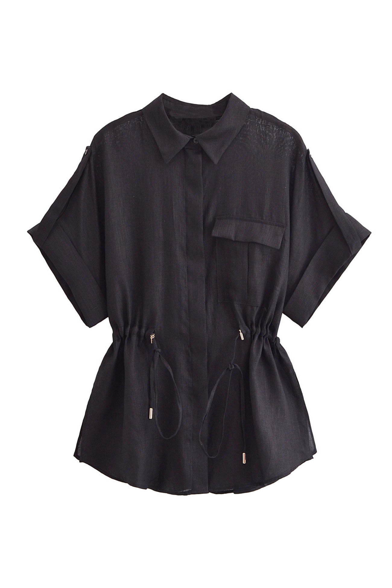 Half Sleeve Drawstring Shirt Long Pants Two-Piece Set