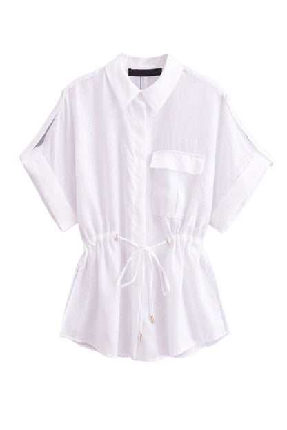 Half Sleeve Drawstring Shirt Long Pants Two-Piece Set