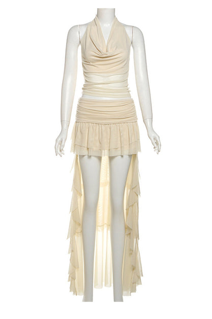 Halter Cowl Neck Crop Top High-low Skirt Set