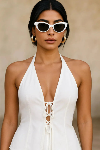 Halter Lace Up Top & High Waisted Shorts Set | Summer Co-Ord