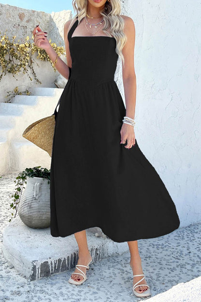 Halter Square Neck High Waist Midi Dress