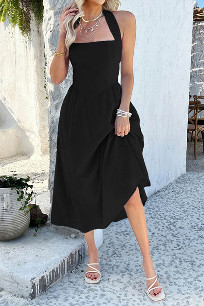 Halter Square Neck High Waist Midi Dress
