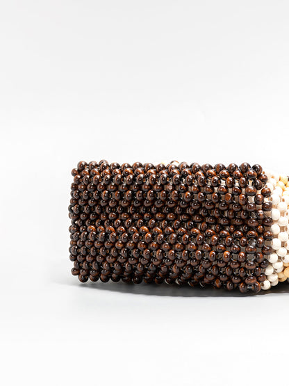 Handcrafted Striped Bead Tote Bag | Structured Handle