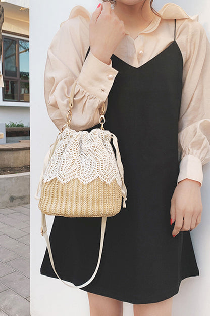 Handmade Straw Lace Bucket Bag