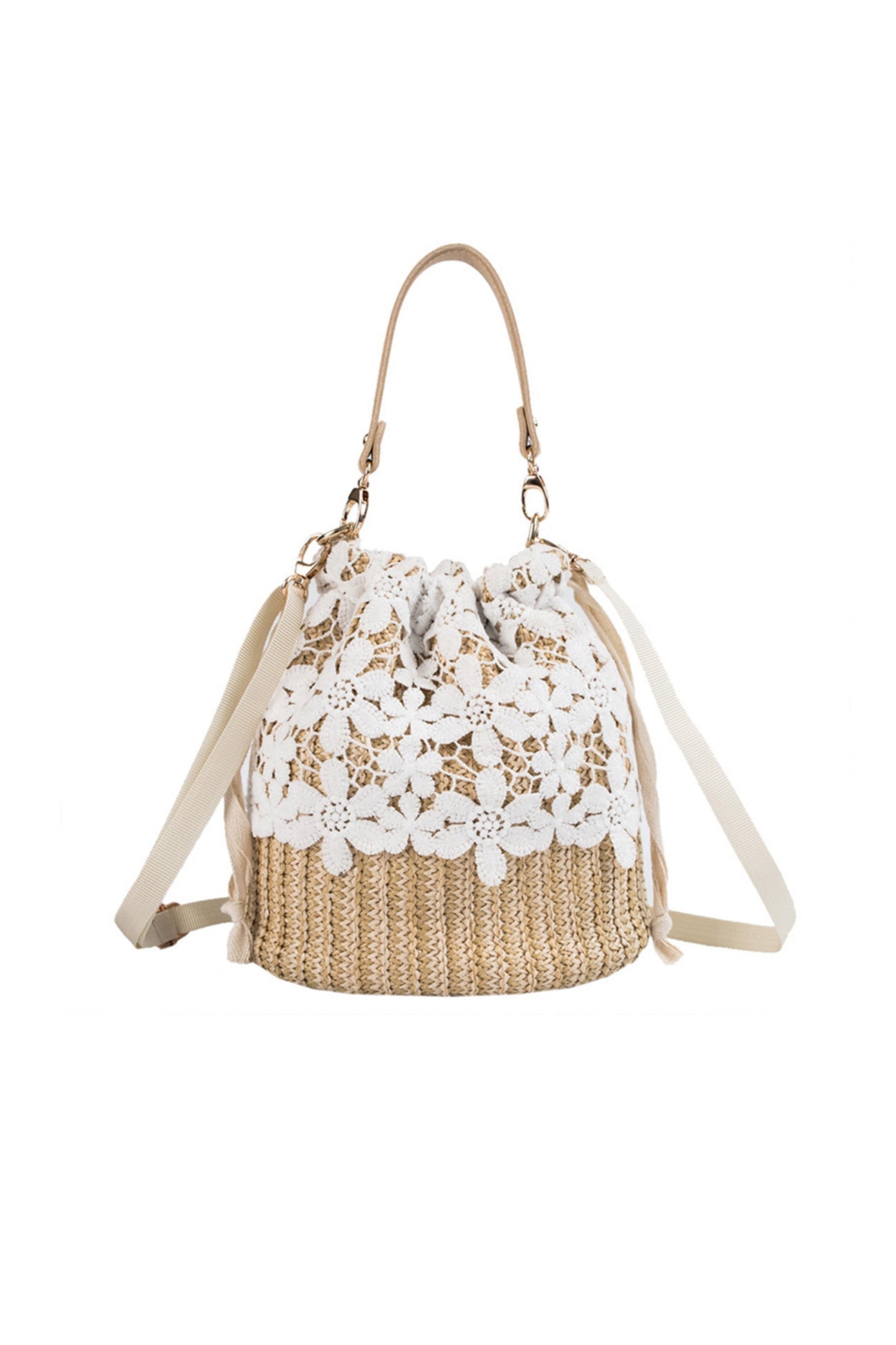 Handmade Straw Lace Bucket Bag