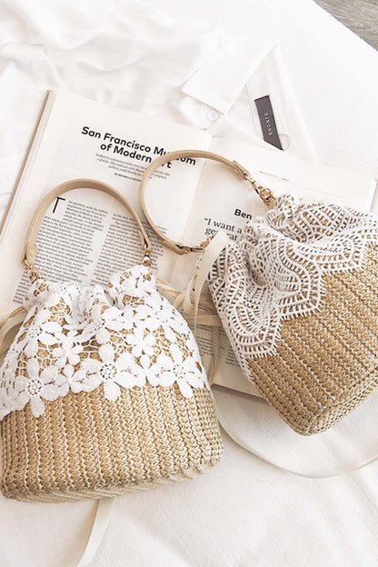 Handmade Straw Lace Bucket Bag