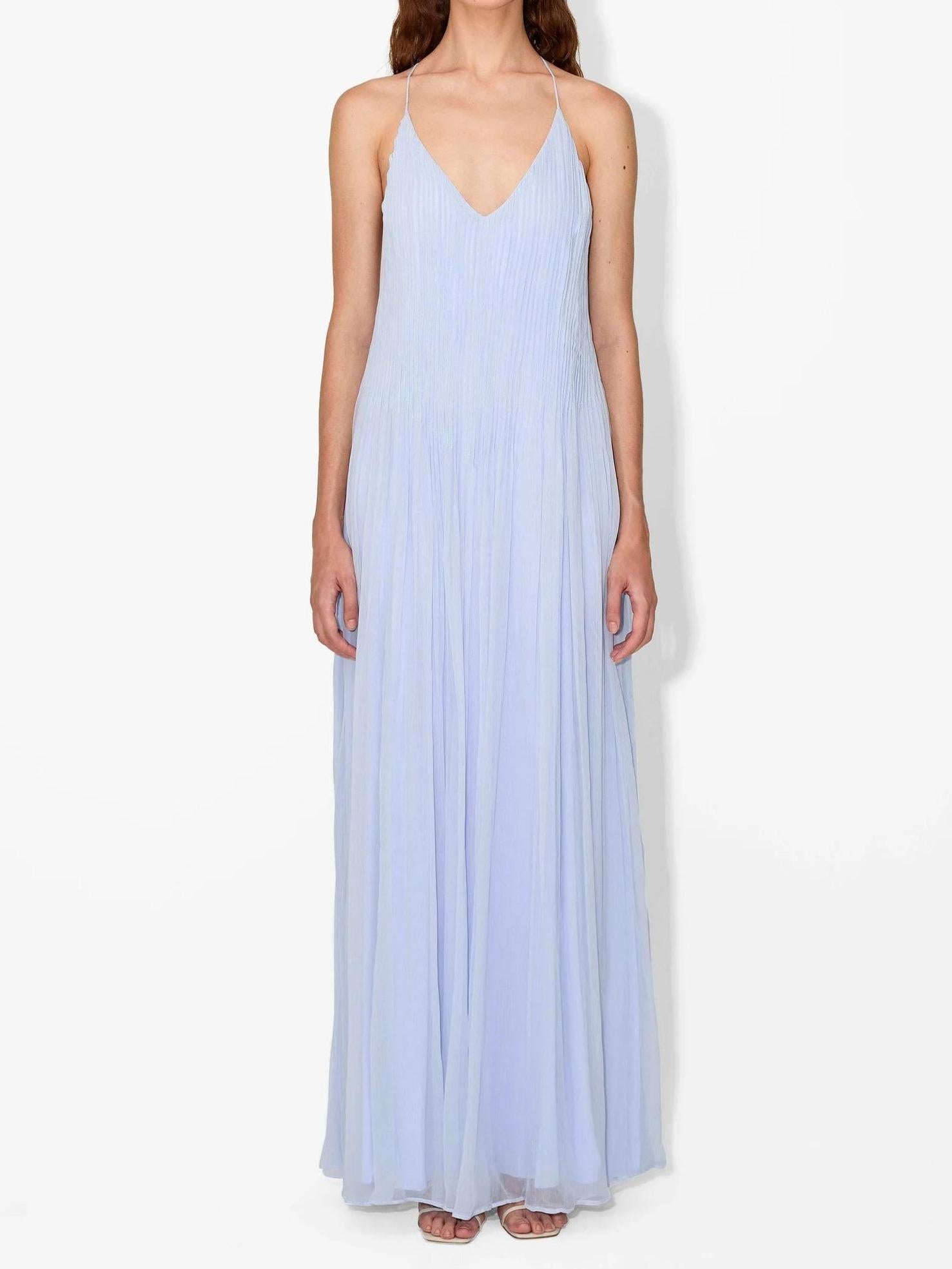 Deep V Neck Spaghetti Strap Pleated Crinkle Textured Maxi Dress