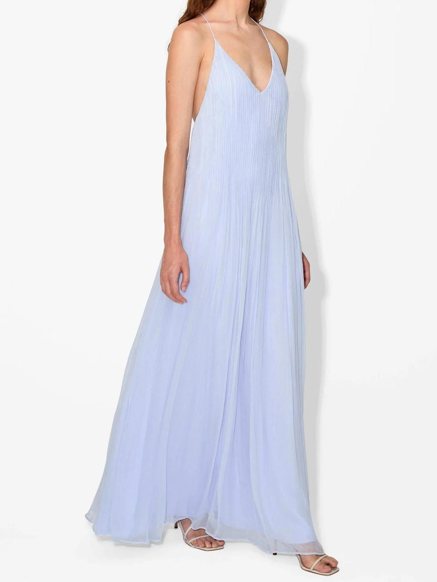 Deep V Neck Spaghetti Strap Pleated Crinkle Textured Maxi Dress