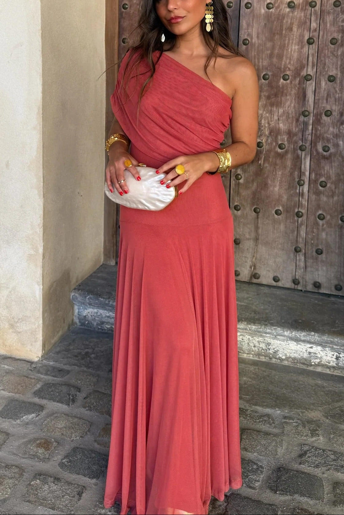 Brittany | Women's One-Shoulder Mesh Maxi Summer Dress