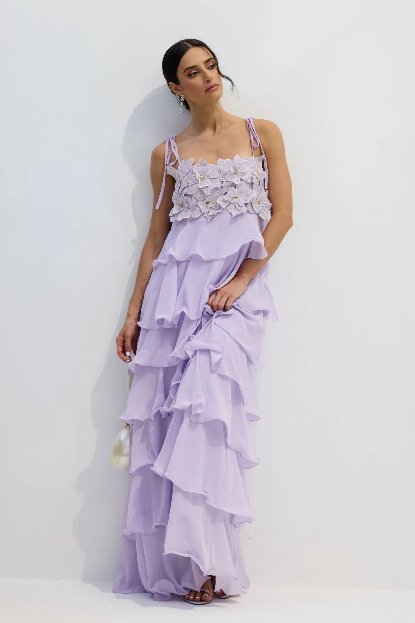 Daniella | Women's Spaghetti Strap Floral Tiered Maxi Prom Dress