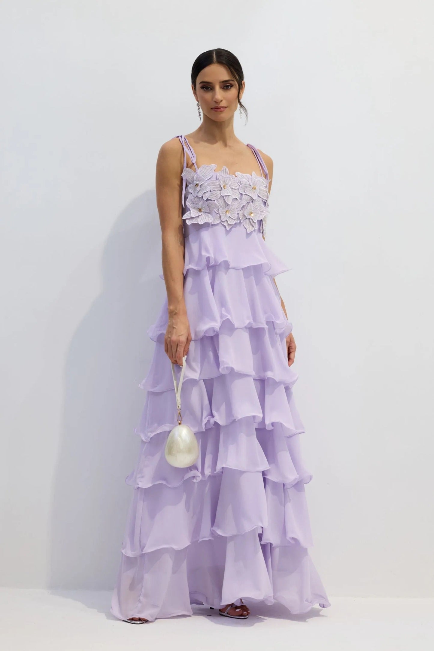 Daniella | Women's Spaghetti Strap Floral Tiered Maxi Prom Dress