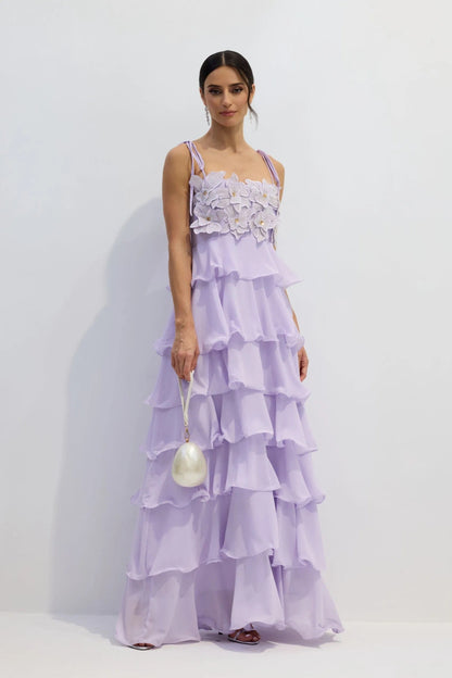 Daniella | Women's Spaghetti Strap Floral Tiered Maxi Prom Dress