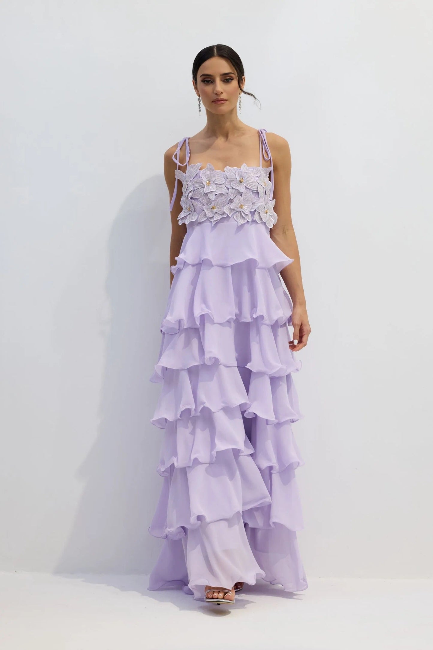 Daniella | Women's Spaghetti Strap Floral Tiered Maxi Prom Dress