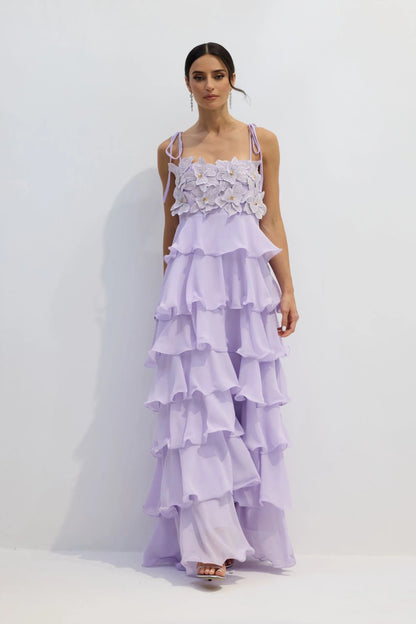 Daniella | Women's Spaghetti Strap Floral Tiered Maxi Prom Dress