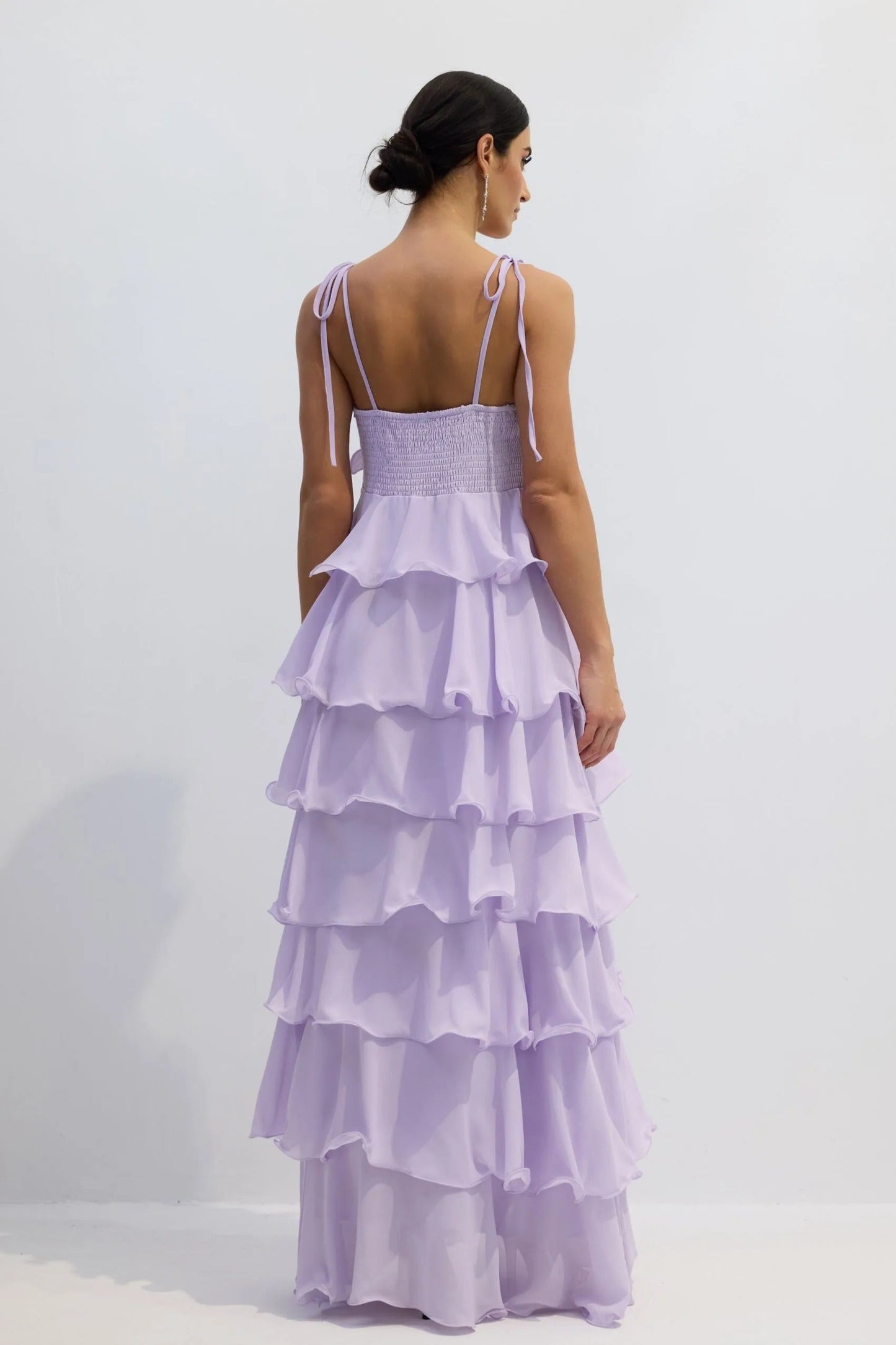 Daniella | Women's Spaghetti Strap Floral Tiered Maxi Prom Dress