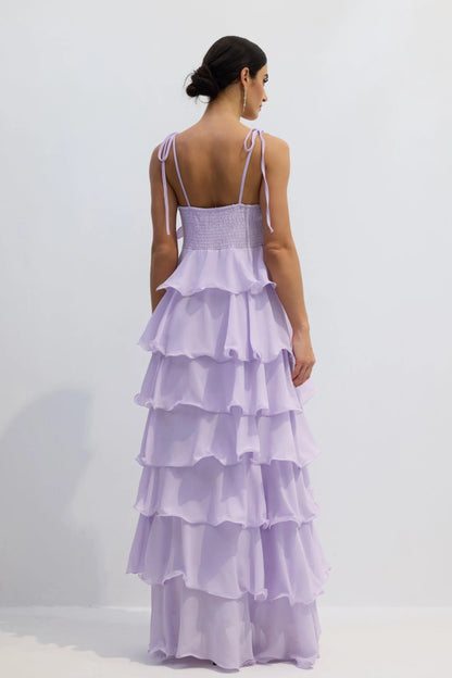 Daniella | Women's Spaghetti Strap Floral Tiered Maxi Prom Dress