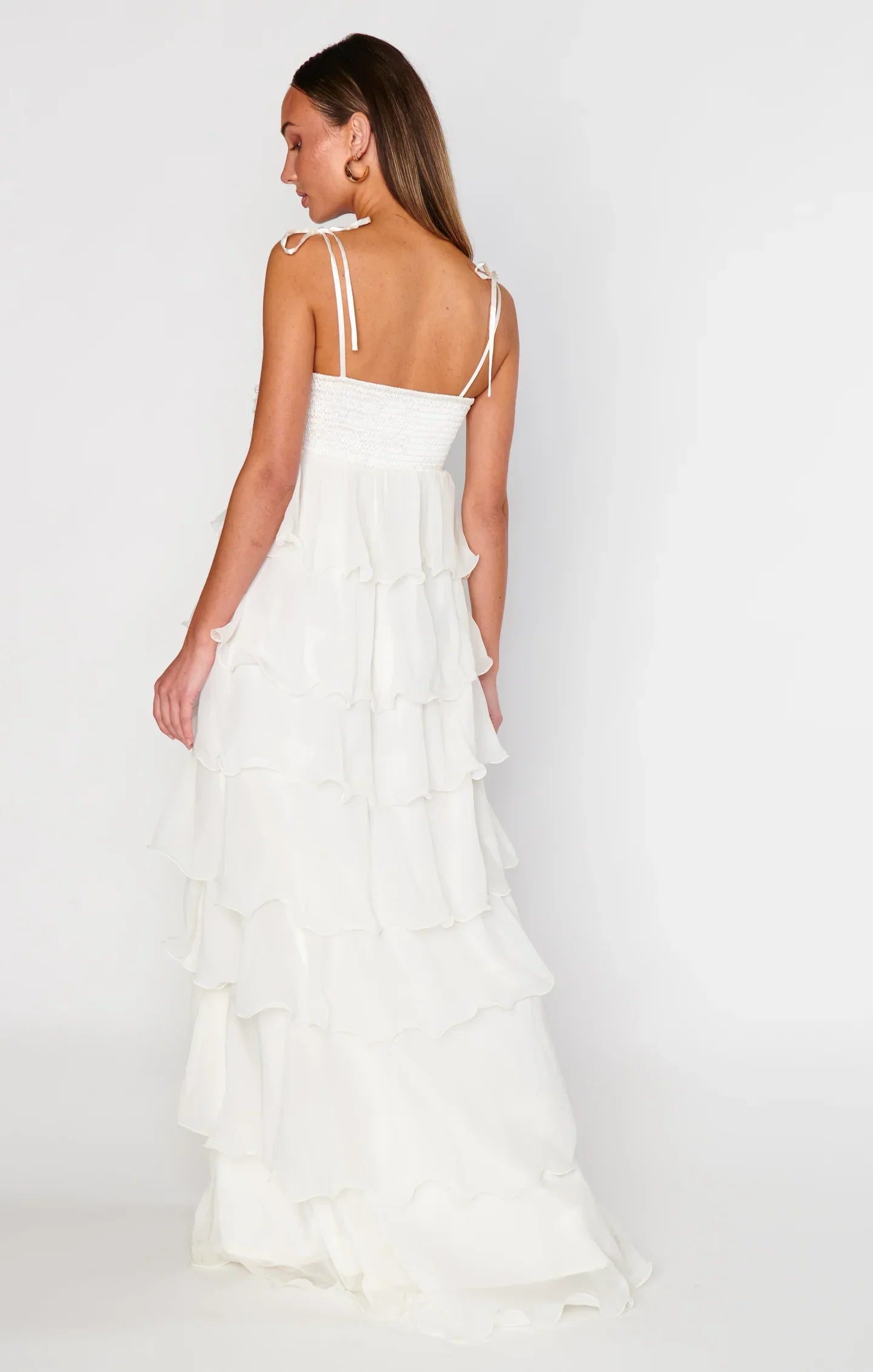 Daniella | Women's Spaghetti Strap Floral Tiered Maxi Prom Dress