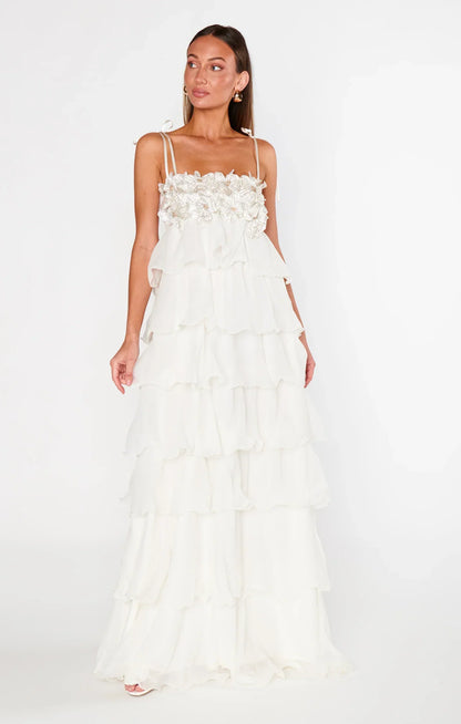 Daniella | Women's Spaghetti Strap Floral Tiered Maxi Prom Dress