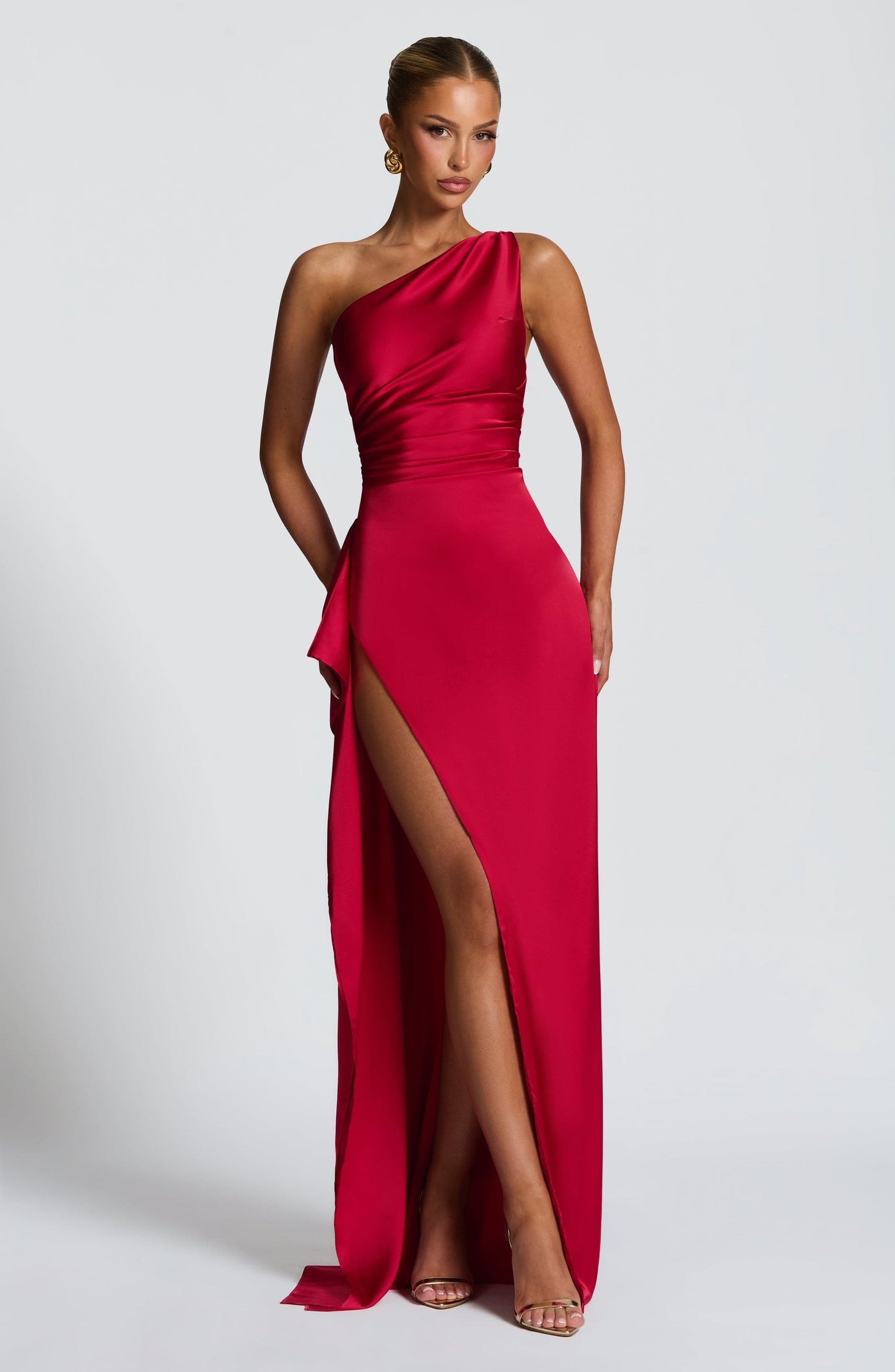 Daphne | Women's One-Shoulder Satin Maxi Prom Dress with Split