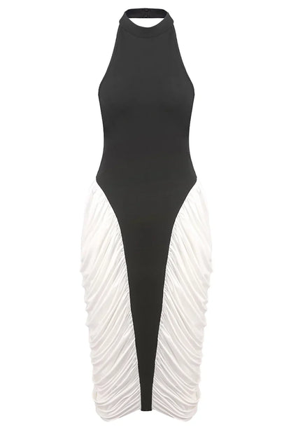 Francesca | Women's High-Neck Sleeveless Backless Pleated Midi Dress