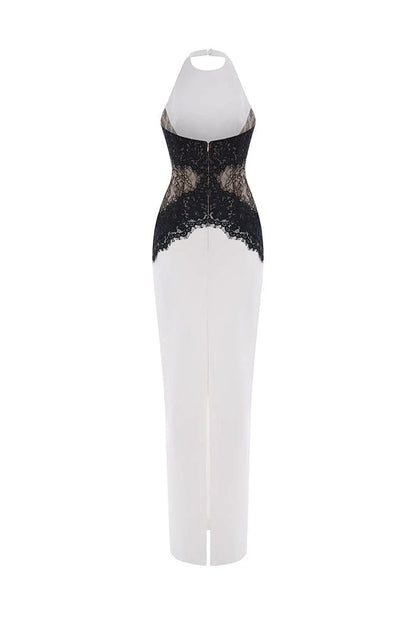 Kaira | Women's High-Neck Halter Backless Lace Maxi Dress