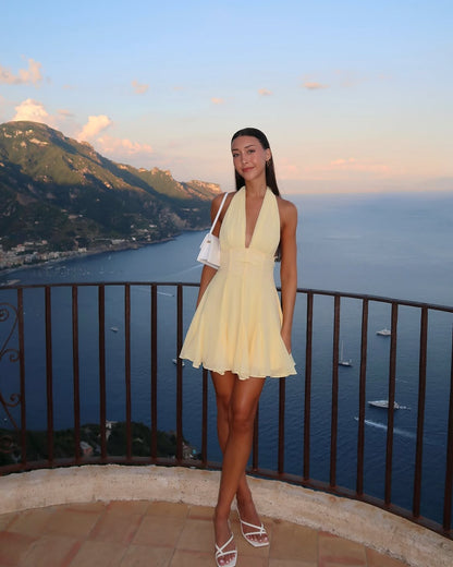 Magnolia | Women's Halter V-Neck Backless Mini Summer Dress