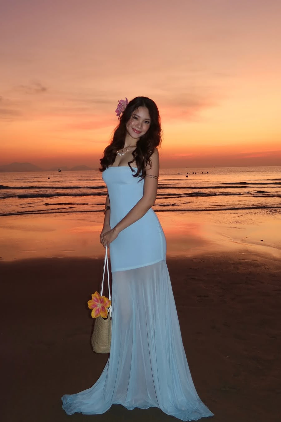 Melody | Women's Strapless Maxi Dress with Mesh Bottom