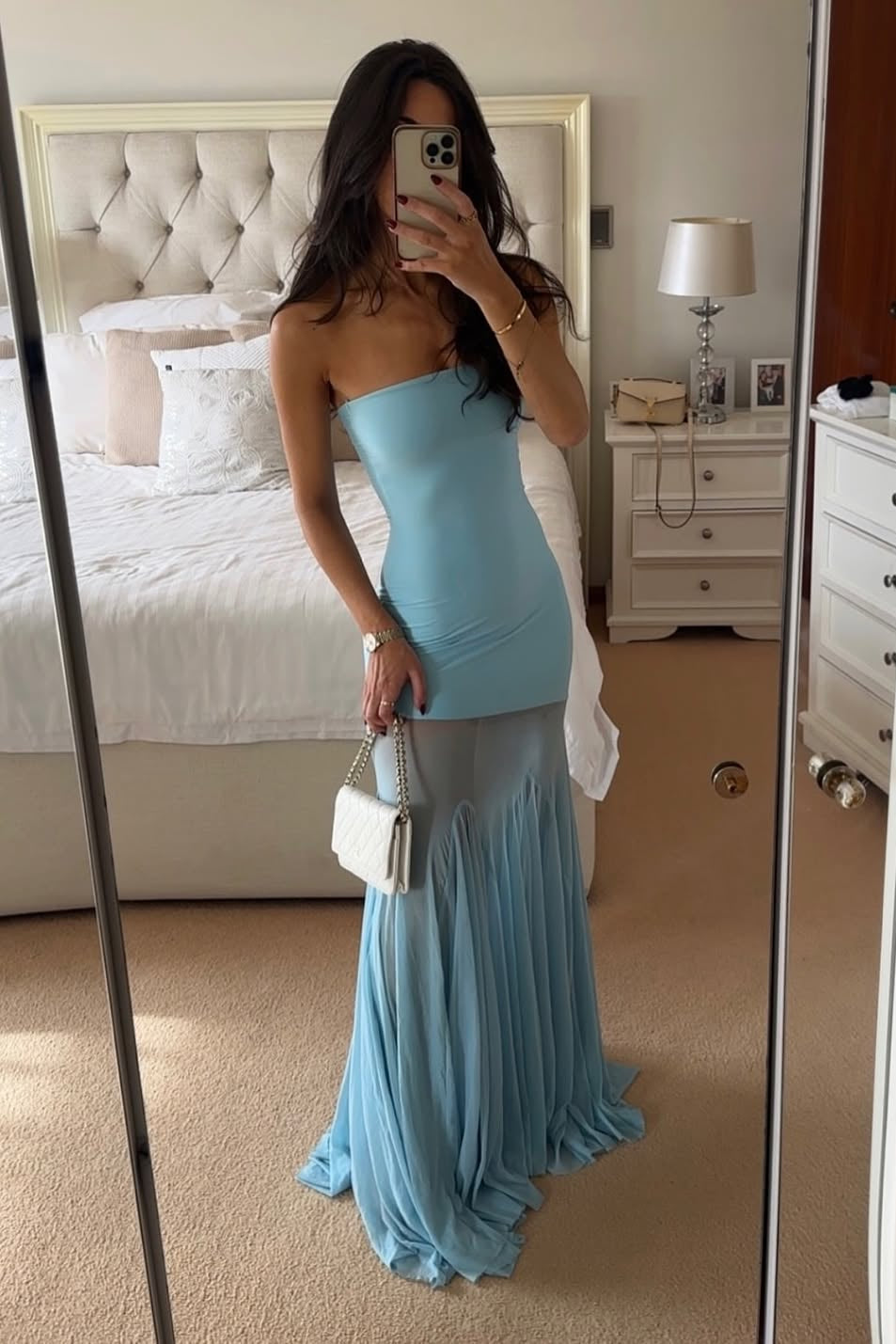 Melody | Women's Strapless Maxi Dress with Mesh Bottom