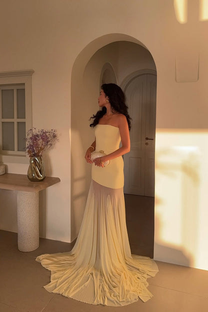 Melody | Women's Strapless Maxi Dress with Mesh Bottom