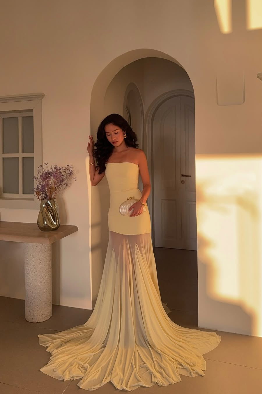 Melody | Women's Strapless Maxi Dress with Mesh Bottom