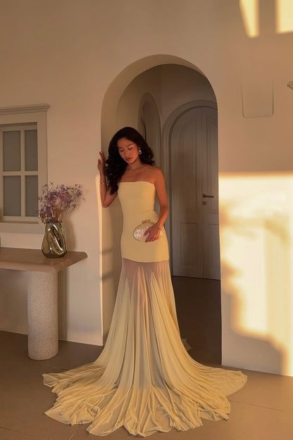 Melody | Women's Strapless Maxi Dress with Mesh Bottom