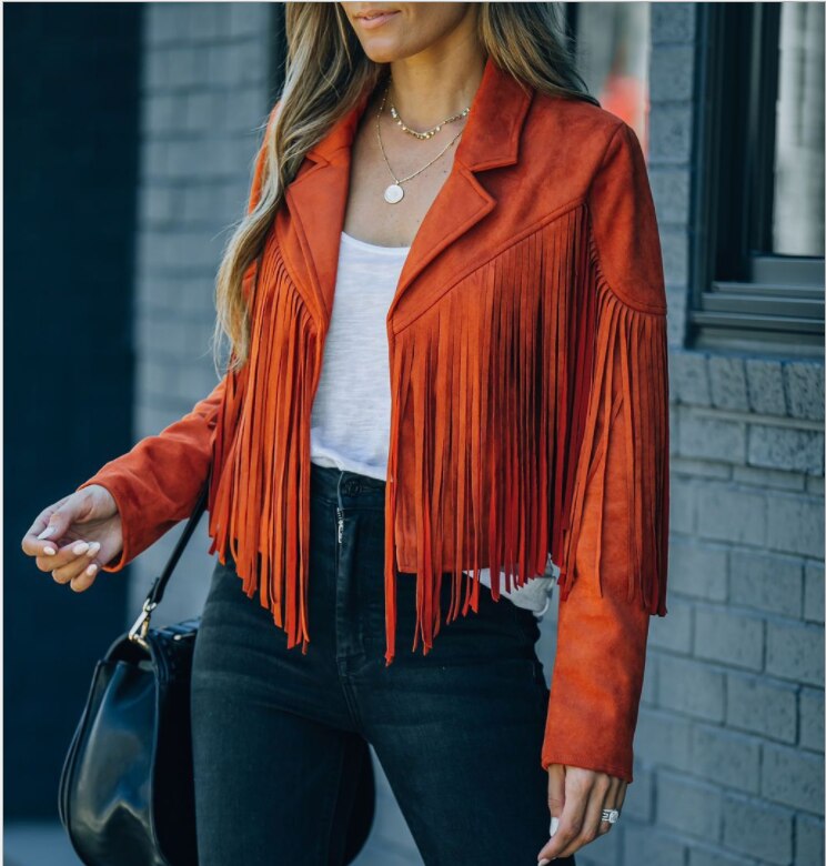 | Women’s Fringed Suede Moto Jacket