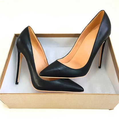 Black Matte Women Pointed Toe Slip On High Heels