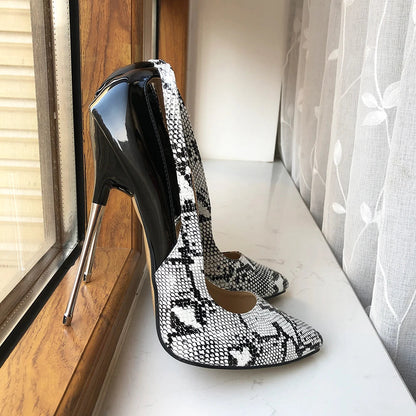 Snake Pattern Women Patchwork 16cm High Heels