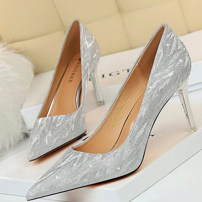 Silver Champagne Sequins Stiletto Wedding Shoes Women High Heels