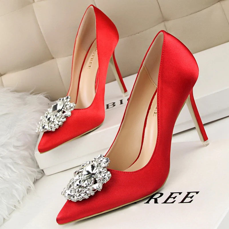 Kitten Heel Rhinestone Pumps for Women's Wedding High Heels