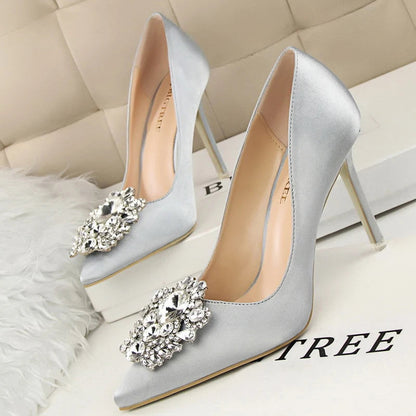 Kitten Heel Rhinestone Pumps for Women's Wedding High Heels