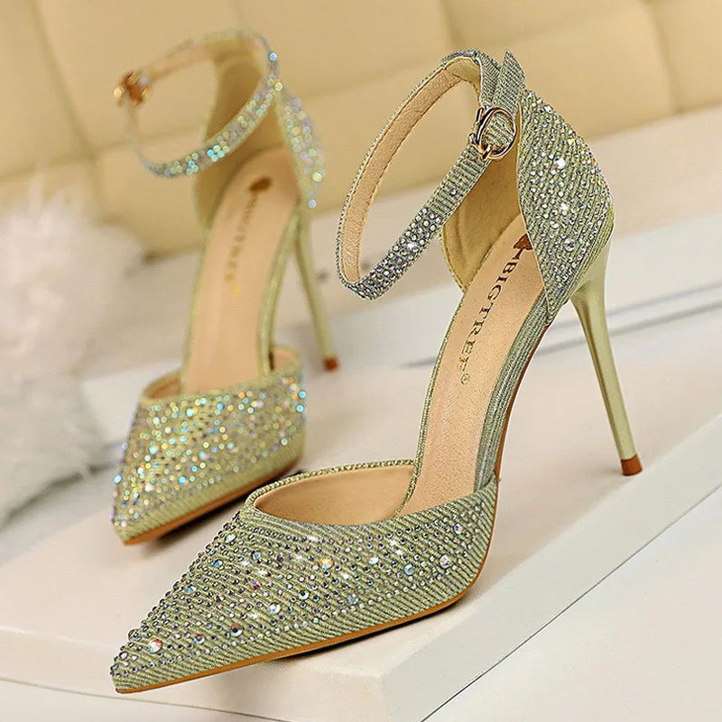 Shiny Rhinestones High Heels Ladies Pumps Stiletto Sweet Women Shoes