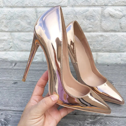 Gold Pointed Toe Stiletto High Heels for Sexy Women