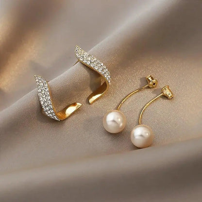 Étoile Pearl Drop Earrings | Crystal Paved Gold Tone