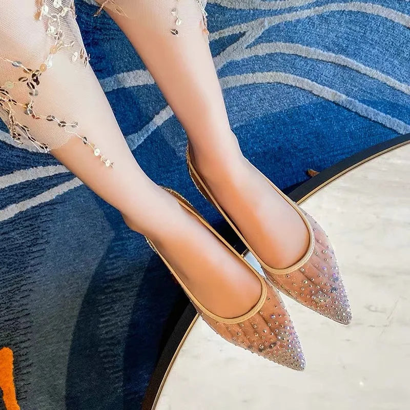 Sequined Gauze Rhinestone Pointy Toe High Heel Party Shoes