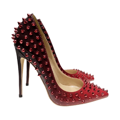 Black Red Women Sexy Spikes Pointy Toe High Heel Party Shoes