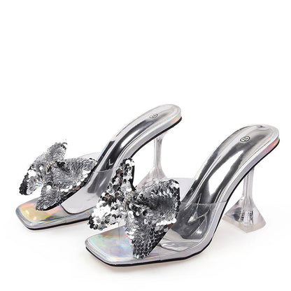 Clear PVC Crystal Heeled Women Slippers