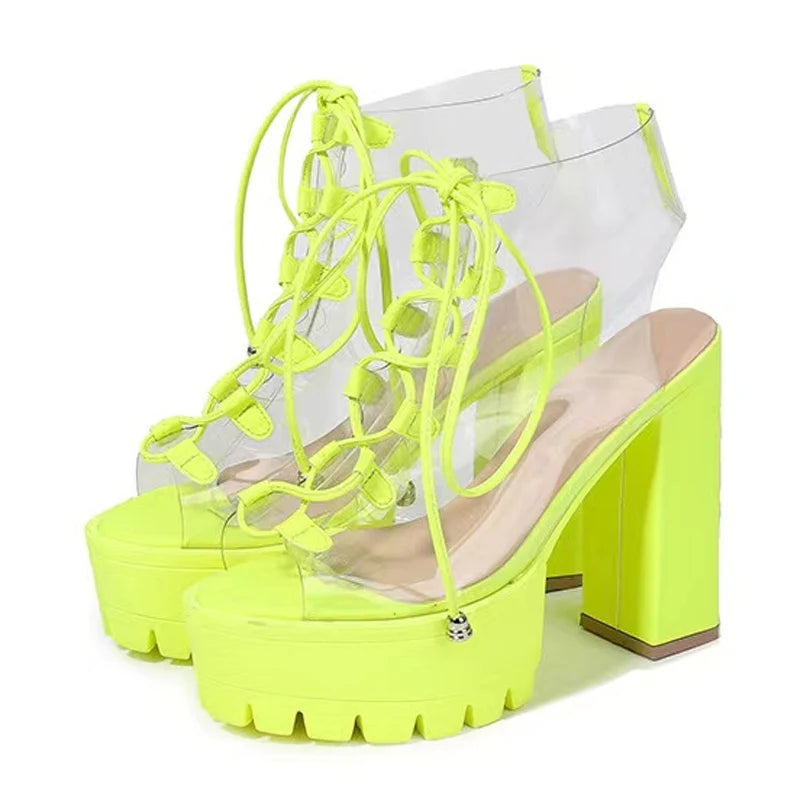 Green Transparent PVC Platform Boots for Women