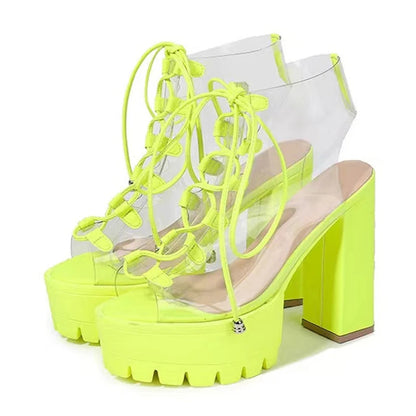 Green Transparent PVC Platform Boots for Women