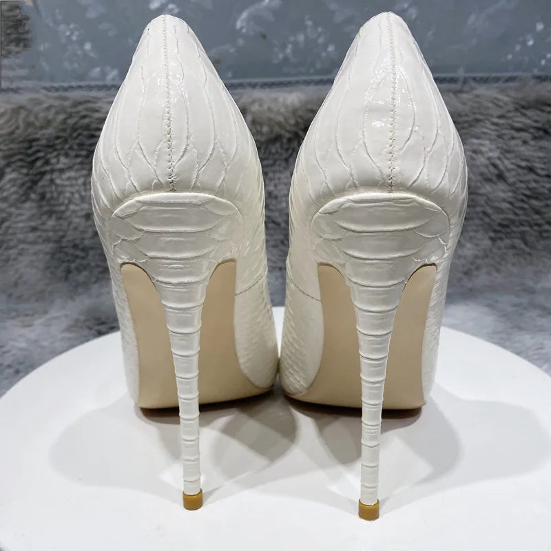 Crocodile Effect Embossed Pattern Pointy Toe High Heel Shoes for Women