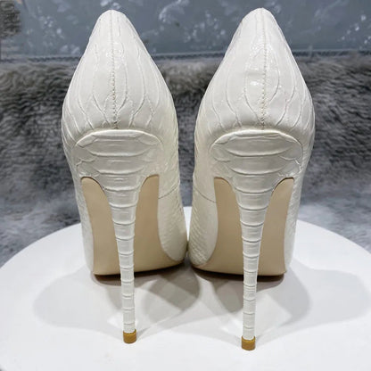 Crocodile Effect Embossed Pattern Pointy Toe High Heel Shoes for Women