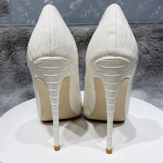 Crocodile Effect Embossed Pattern Pointy Toe High Heel Shoes for Women